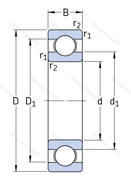 Однорядный шариковый подшипник 6412