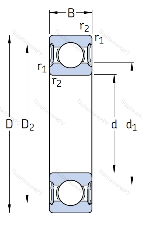 Однорядный шариковый подшипник 63007 2RS 1