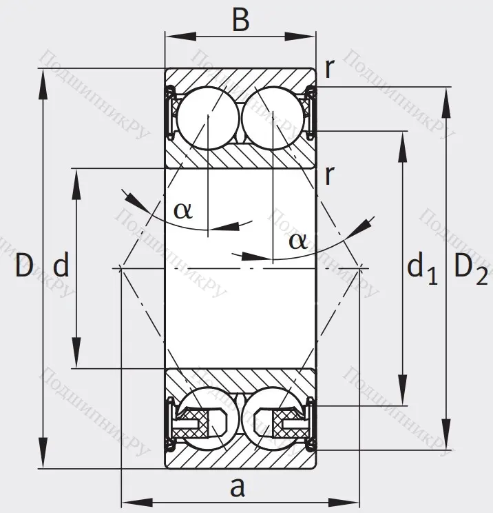 Двухрядный шариковый подшипник 3306 BD XL 2Z TVH