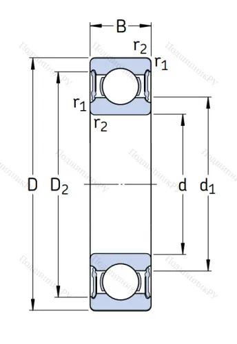 Однорядный шариковый подшипник 6307 2RS 1/C 3 от производителя  SKF