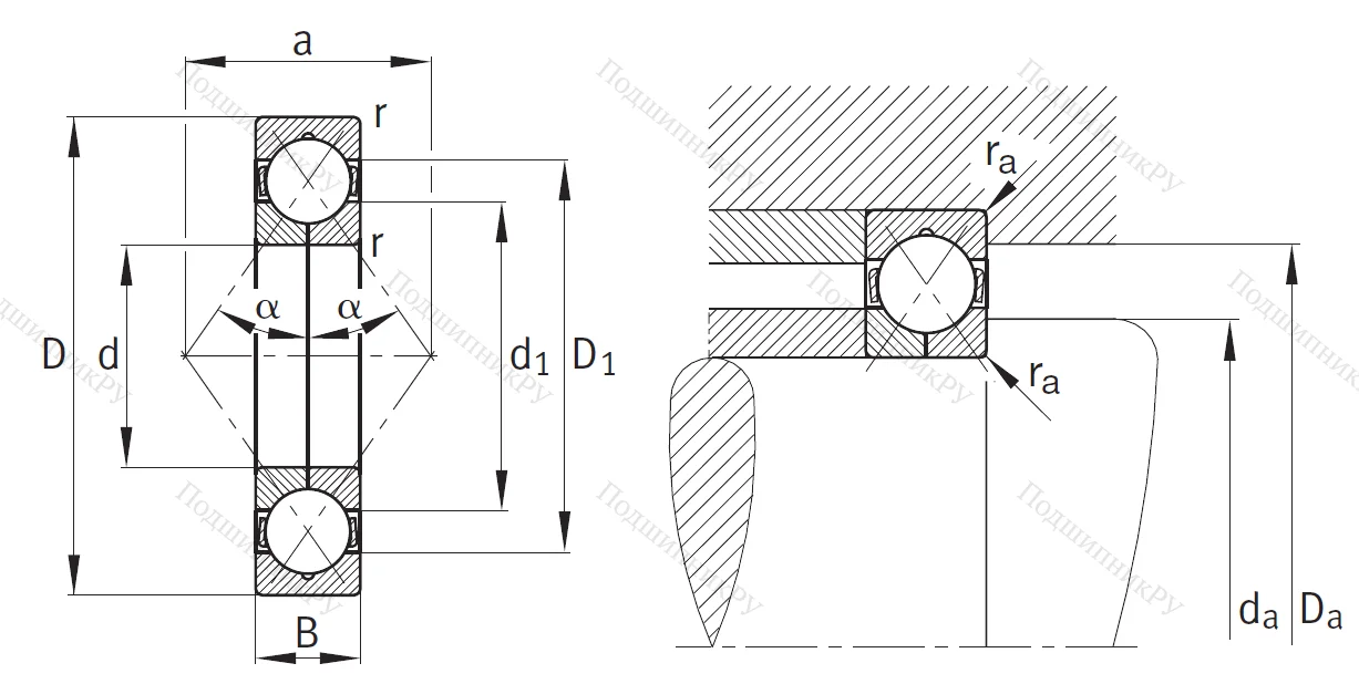 Радиально-упорный шариковый подшипник QJ 309 MPA