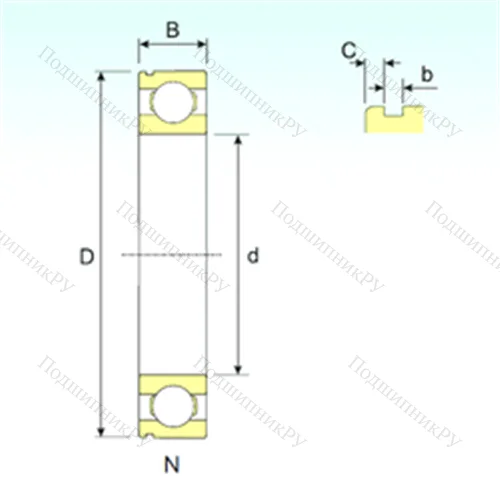 Подшипник шариковый радиальный 6408 N от производителя  ISB