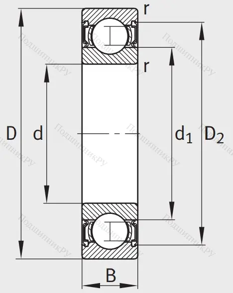 Однорядный шариковый подшипник 6003 2RSR