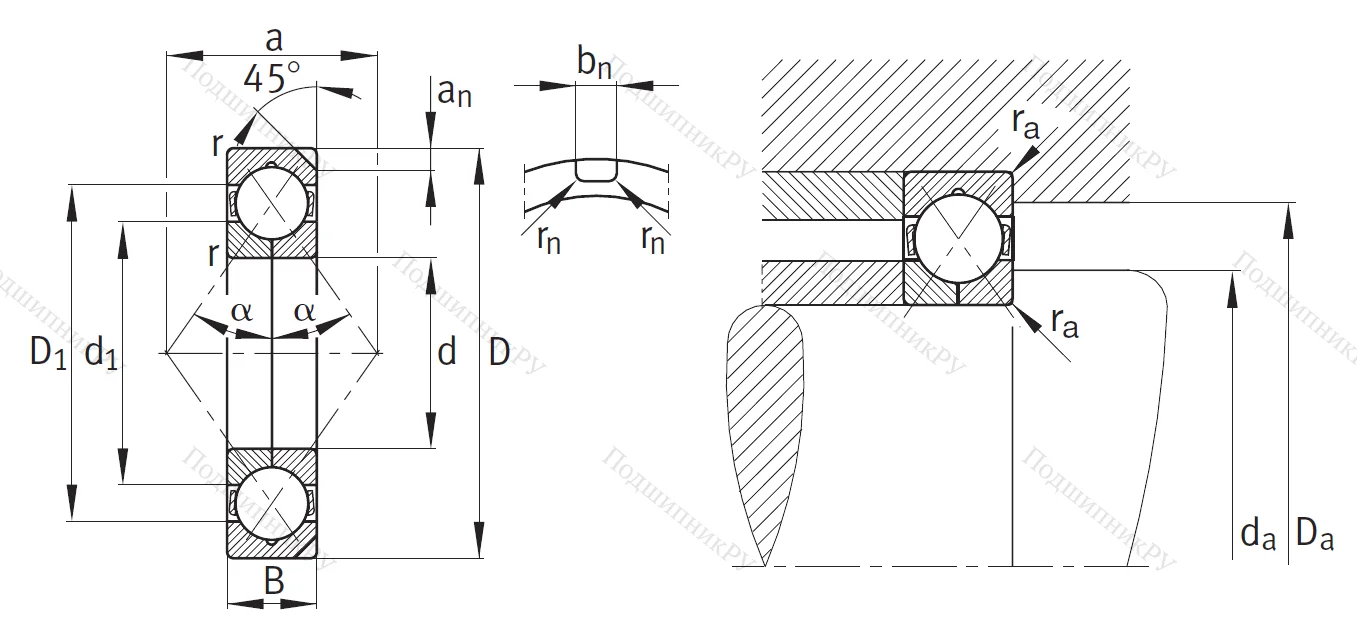Радиально-упорный шариковый подшипник QJ 220 N 2MPA