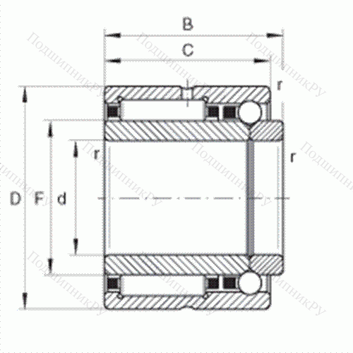 Шарикоподшипник радиально-упорный комбинированный с игольчатыми роликами