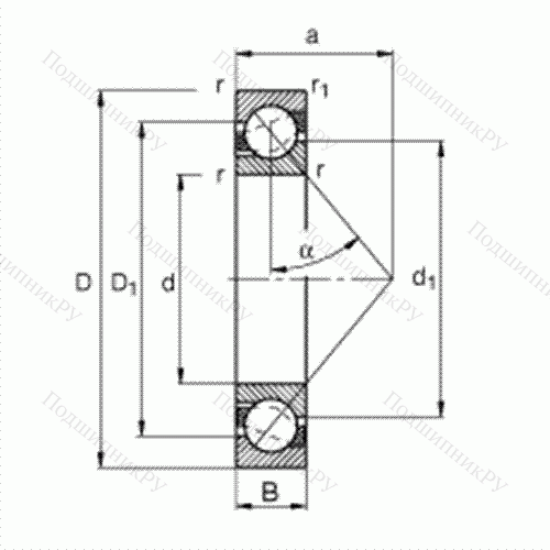Подшипник шариковый радиально-упорный 71810-B-TVH от производителя  FAG Подшипник шариковый радиально-упорный 71810-B-TVH от производителя  FAG