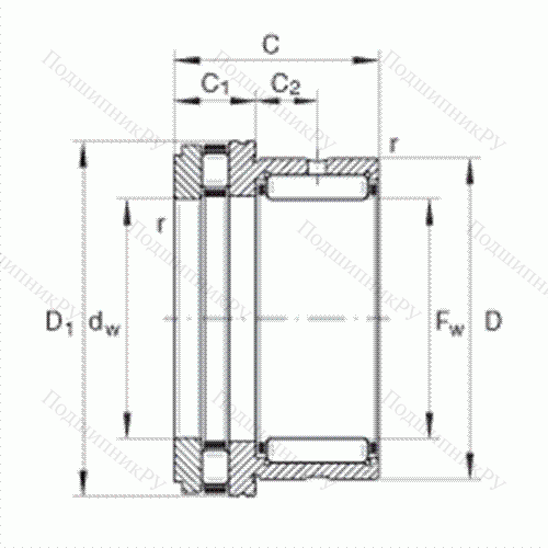 Подшипник комбинированный с короткими цилиндрическими и игольчатыми роликами